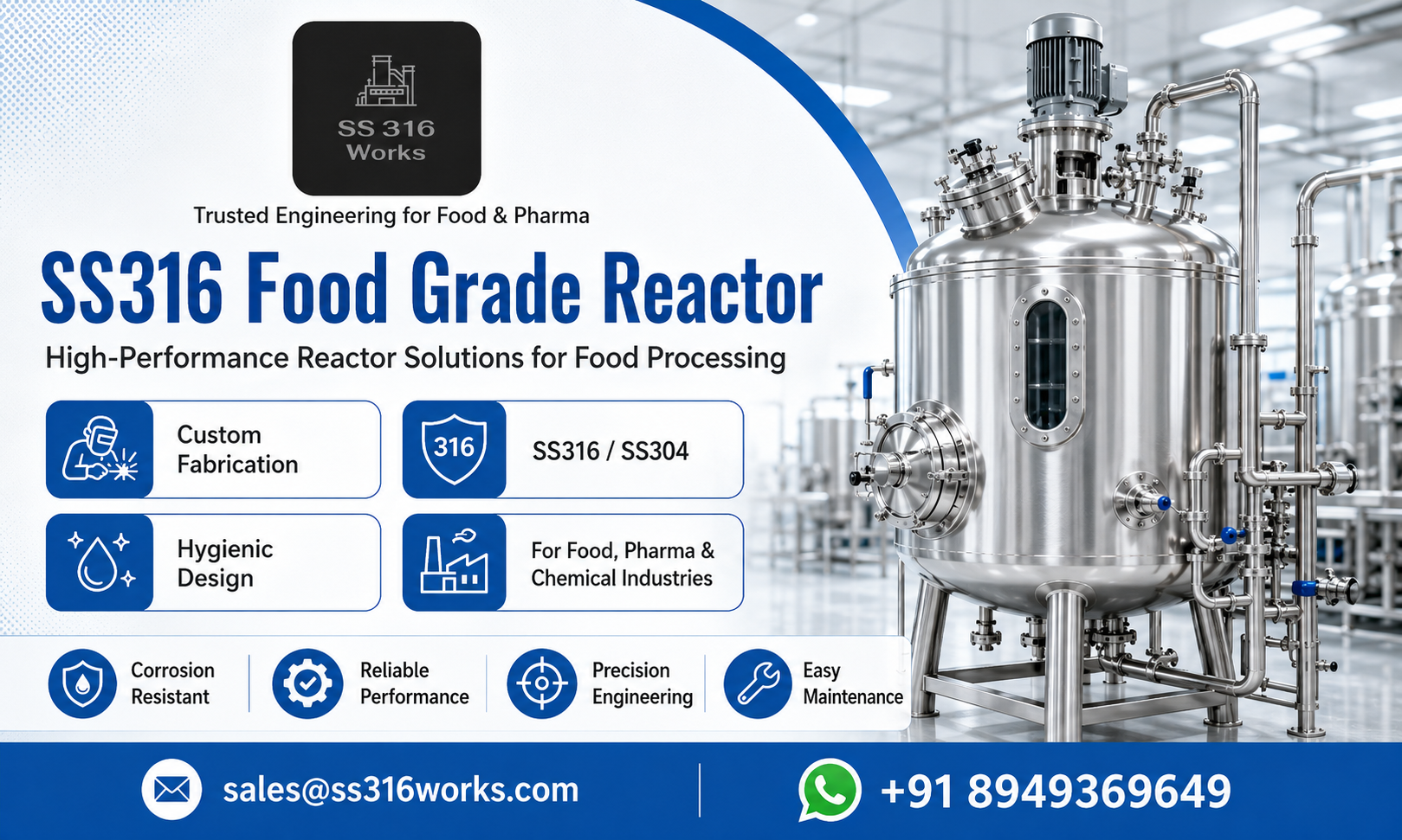 SS316 Food Grade Reactor Manufacturer in India